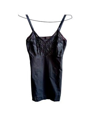 True Vintage Slip XS 32 Black Lace Trim Adjustable Straps 1960's Goth Sexy